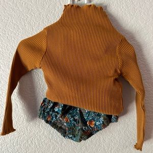 Lil’ Sugarlamb Pumpkin long Sleeve Ribbed Tee & Autumn Teal Bloomers size 2T/3T